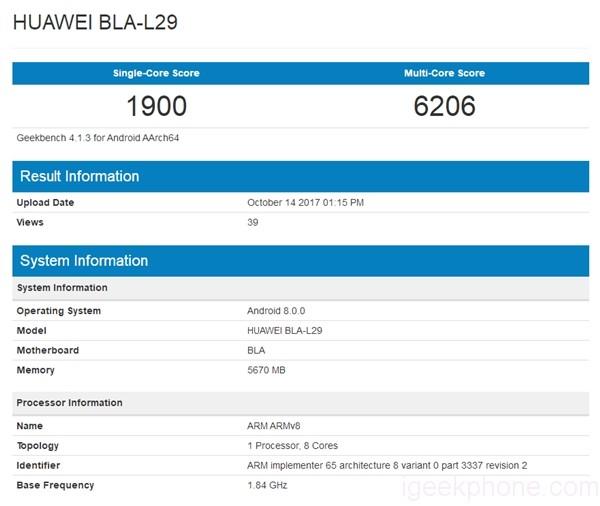 Huawei Kirin 970 Geekbench Score