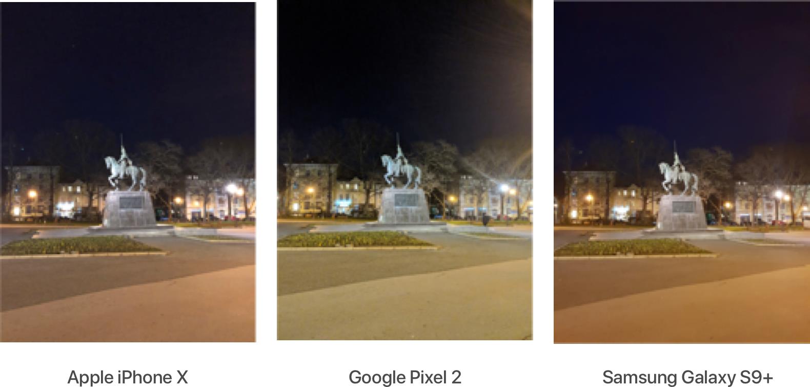 Night shot sample of iphone x, pixel 2 and galaxy s9 plus